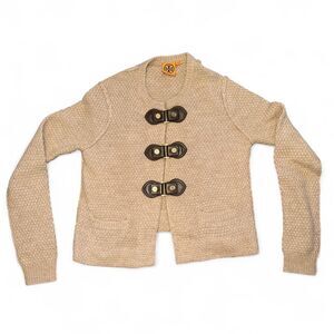 Tory Burch Medium Beige Chunky Knit Cardigan Sweater Wool Alpaca Blend Pre-Owned